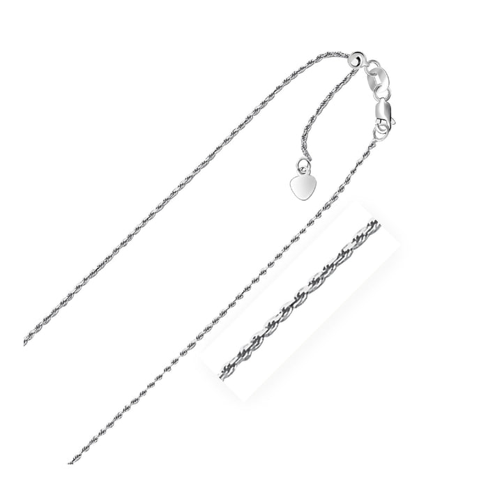 14k White Gold Adjustable Rope Chain 1.0mm.