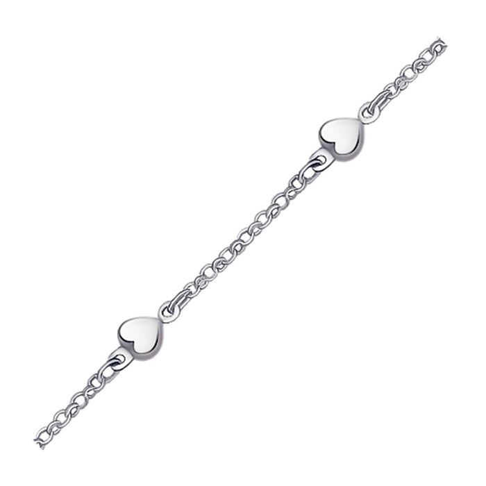 14k White Gold Rolo Chain Bracelet with Puffed Heart Stations.