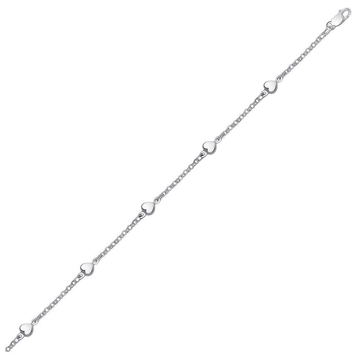 14k White Gold Rolo Chain Bracelet with Puffed Heart Stations.