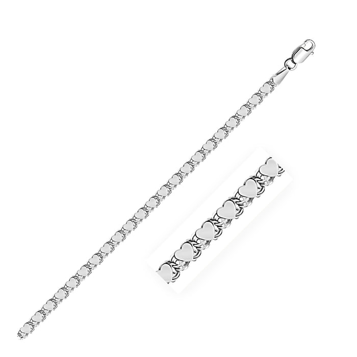 2.9mm 14k White Gold Heart Anklet.