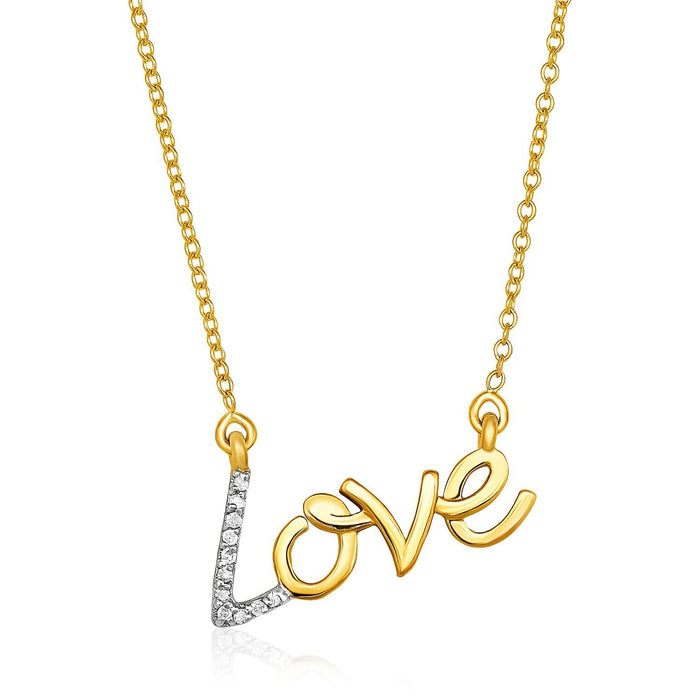 14k Yellow Gold 18 inch Necklace with Gold and Diamond Love Symbol.