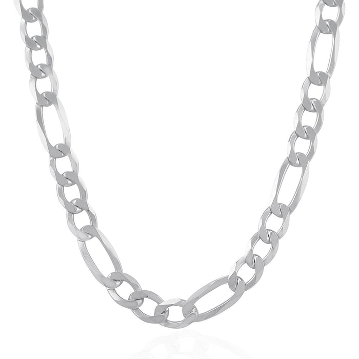 Rhodium Plated 9.0mm Sterling Silver Figaro Style Chain.