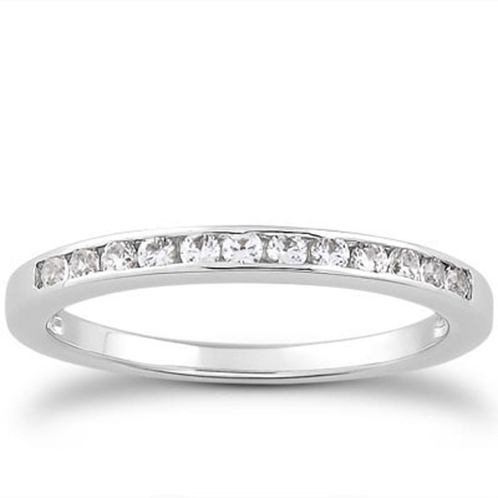 14k White Gold Channel Set Diamond Wedding Ring Band Set 1/3 Around.