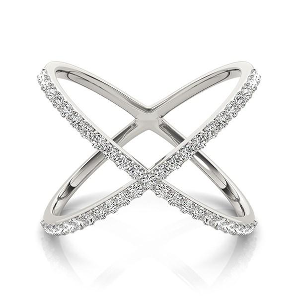 14k White Gold X Style Thin Ring with Diamonds (1/2 cttw).