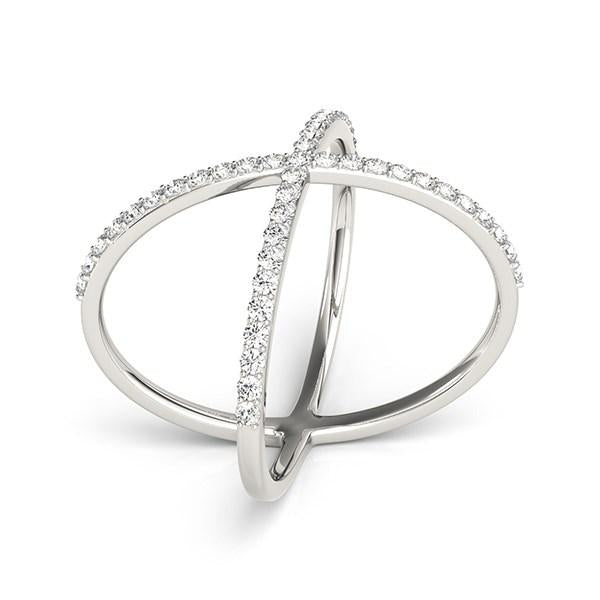 14k White Gold X Style Thin Ring with Diamonds (1/2 cttw).