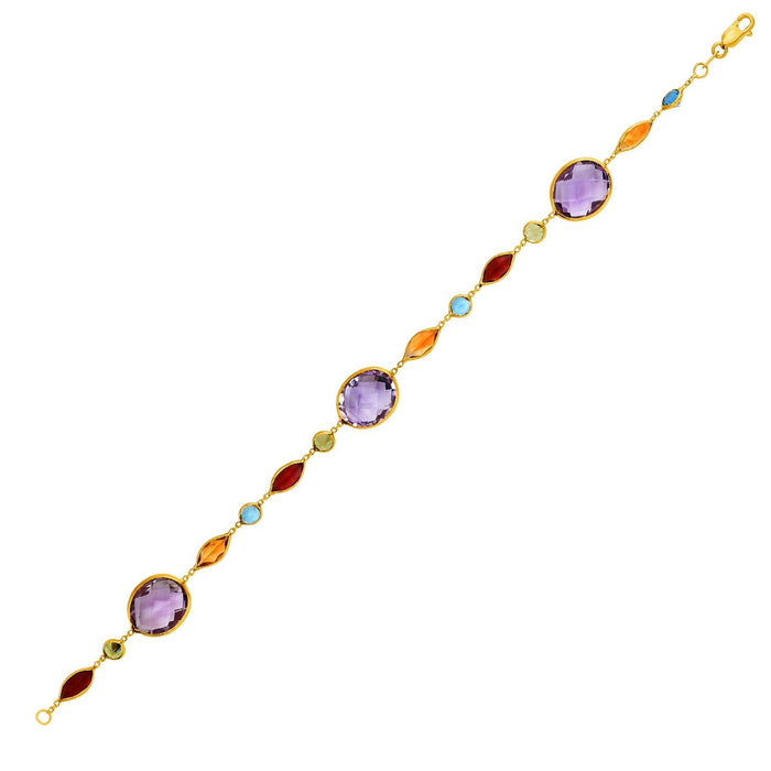 14k Yellow Gold Bracelet with Multi-Colored Stones.