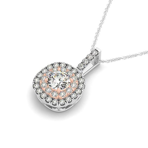 14k White And Rose Gold Cushion Shape Halo Diamond Pendant (1/2 cttw).