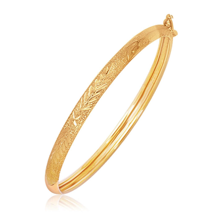 14k Yellow Gold Diamond Cut Motif Dome Style Children's Bangle.