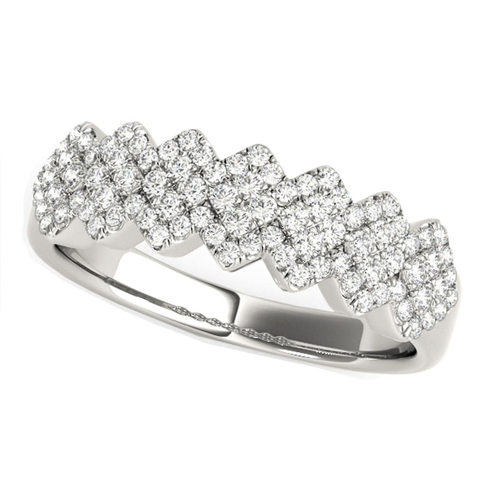 Diamond Studded Wide Multi-Diagonal Pattern Ring in 14k White Gold (5/8 cttw).