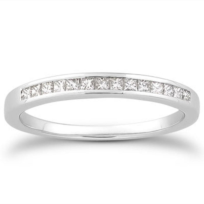 14k White Gold Channel Set Princess Diamond Wedding Ring Band.