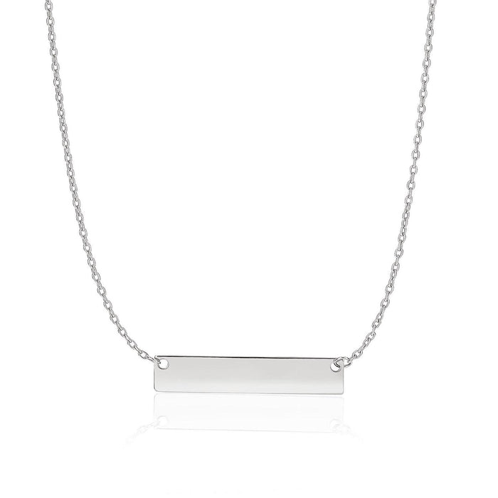 14k White Gold Smooth Flat Horizontal Bar Style Necklace.