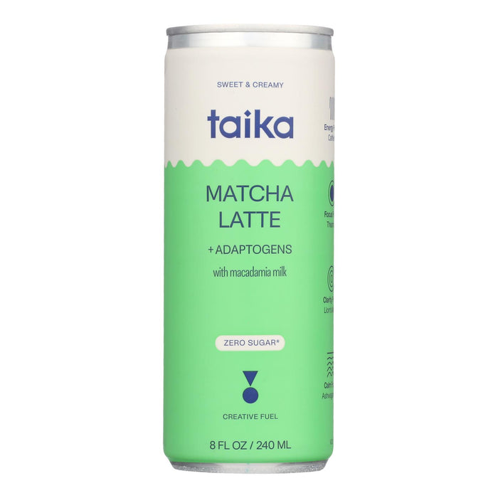 Taika Coffee Matcha Latte, Case of 12, 8 fl oz Cans – Adaptogen-infused blend of coffee and matcha for balanced energy and wellness.