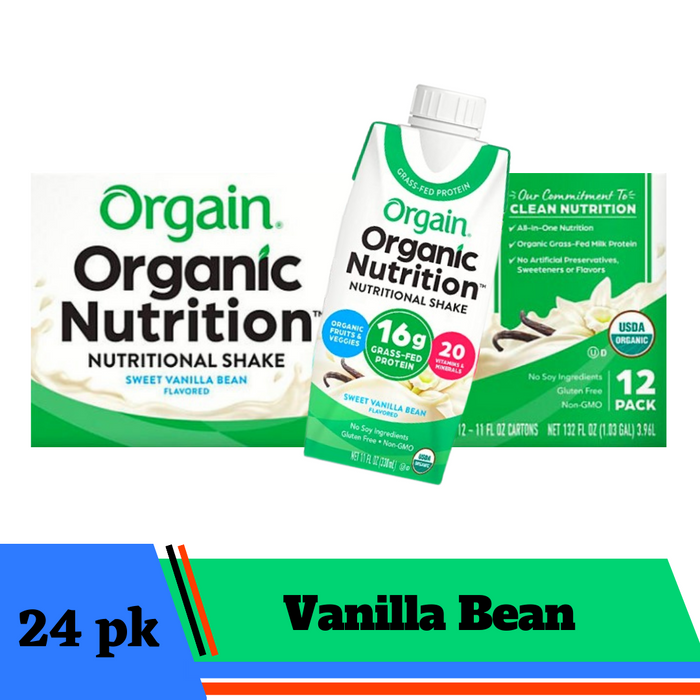 Orgain Organic Nutrition Shake, Vanilla Bean (11 fl. oz. pack of 12)