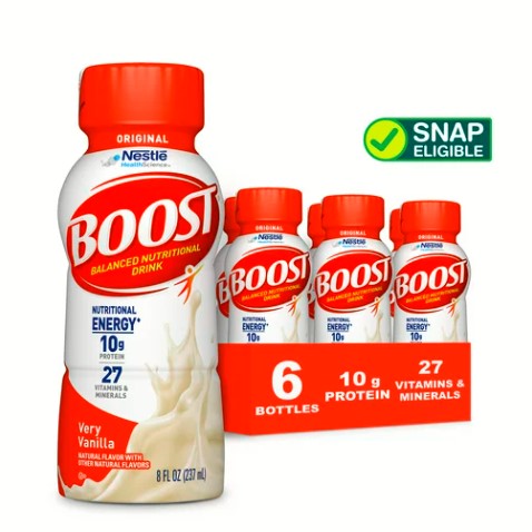 BOOST Original Balanced Nutritional Drink, Very Vanilla, 10 g Protein, 6 - 8 oz