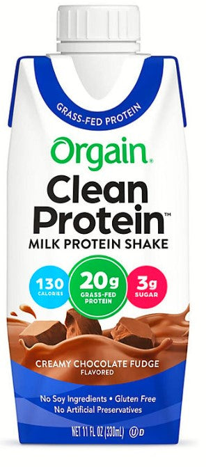 Orgain Clean Protein Grass Fed Shake, Creamy Chocolate Fudge (12 ct.)