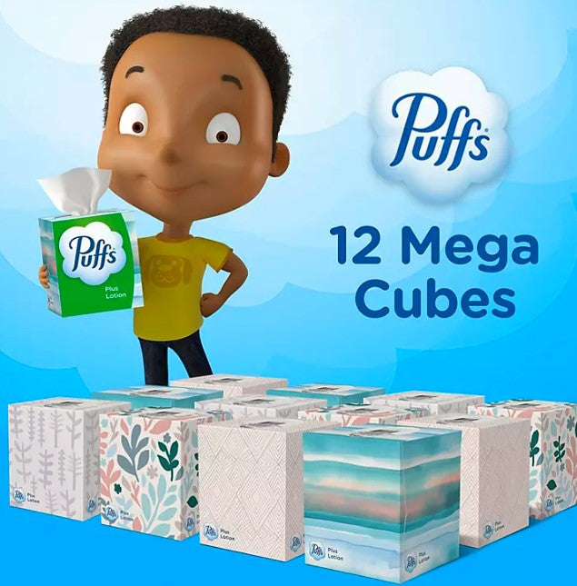 Puffs Plus Lotion Facial Tissues (72 tissues cube, 12 mega cubes)